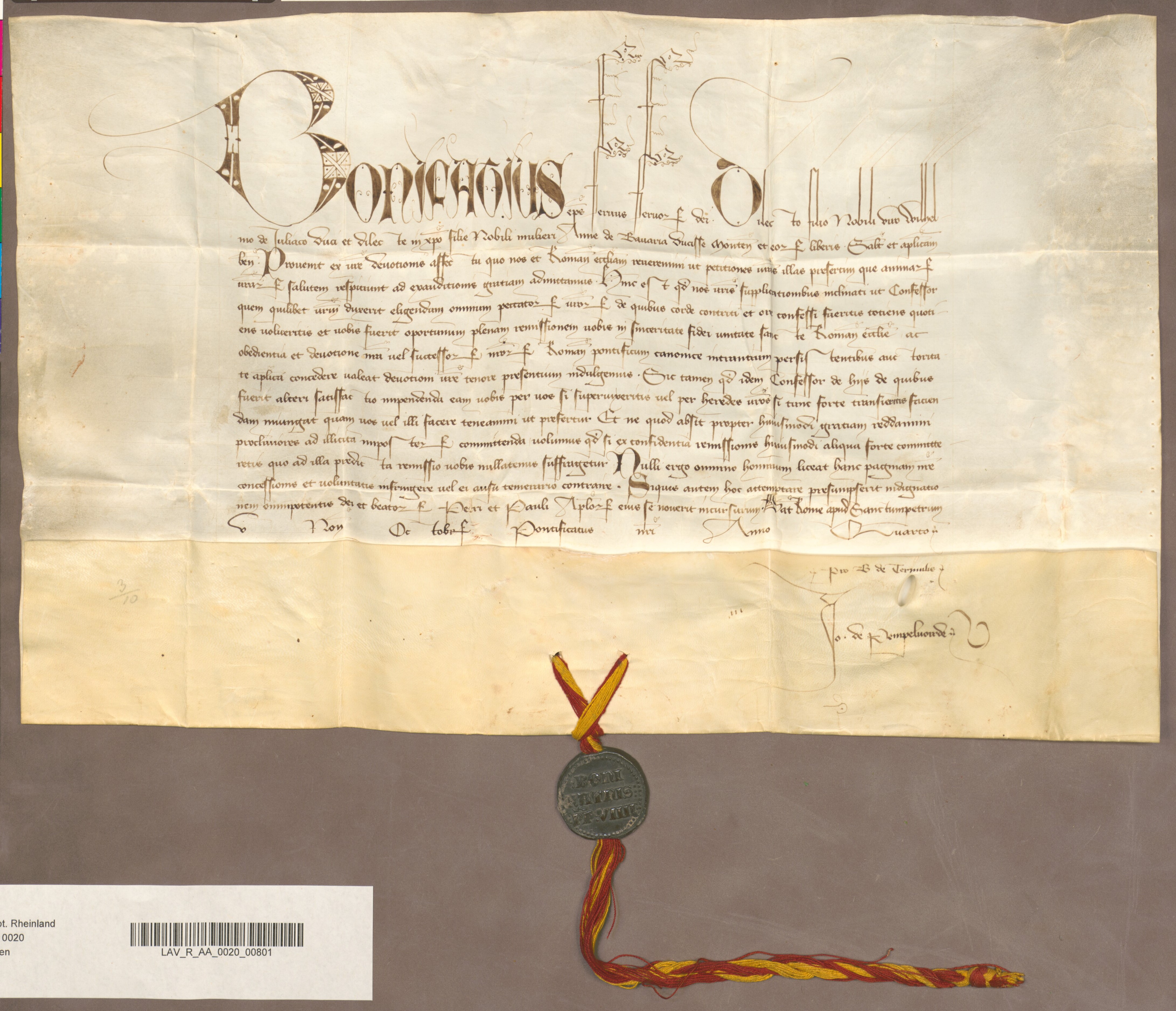 http://images.monasterium.net/illum/IllUrk/1393-10-03_Bonifaz-IX-f-Wilhelm-v-Berg_Scriptor-Jo-de-Pempelvorde_LA-NRW-Rheinland-Berg-Urk-AA0020-Nr-801.jpg