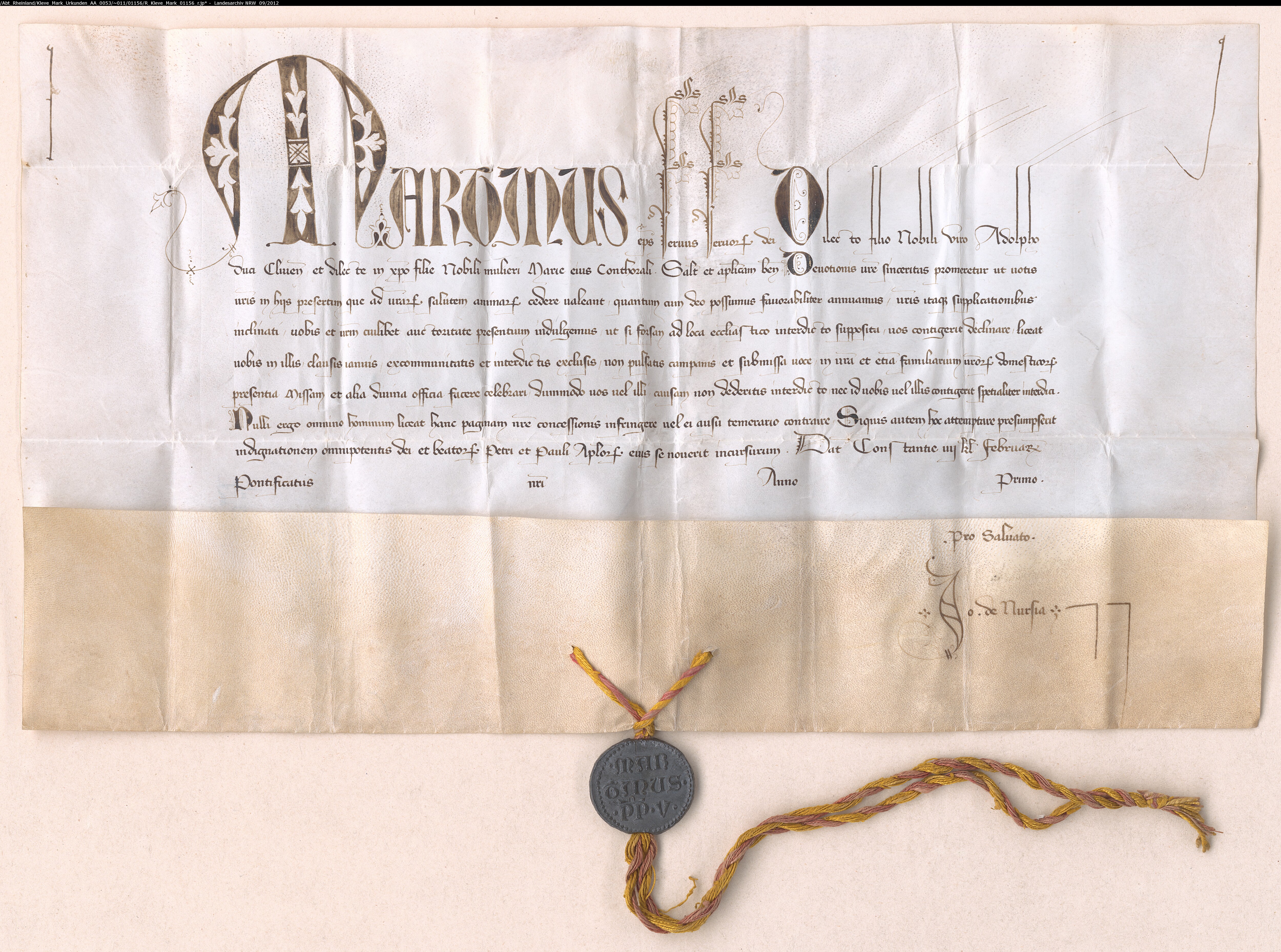 http://images.monasterium.net/illum/IllUrk/1418-01-29_Martin-V-f-Adolf-v-Kleve_Scriptor-Jo-de-Nursia_LA-NRW-Rheinland-Kleve-Mark-Urk-AA-0053-Nr-1156.jpg